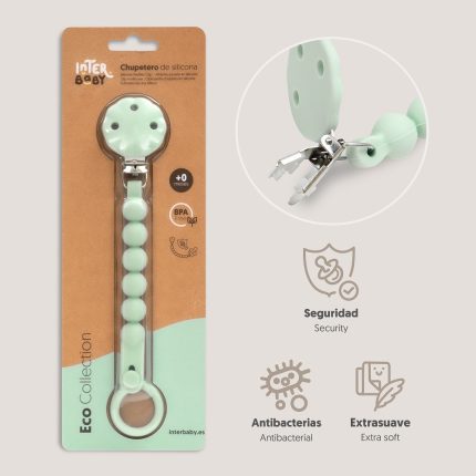 Lantisor pentru suzeta din silicon - Sage Green ambalaj
