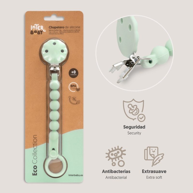 Lantisor pentru suzeta din silicon - Sage Green ambalaj